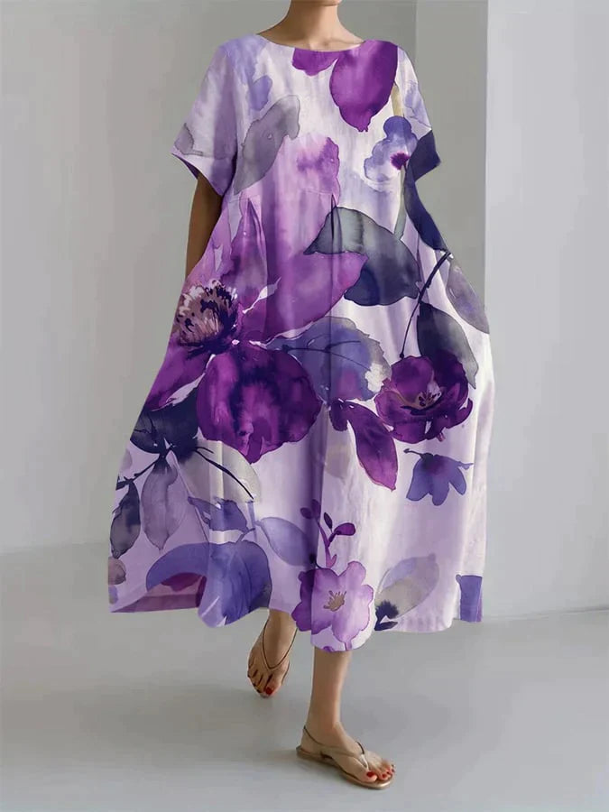 Dames midi zomerjurk met botanische bloemenprint