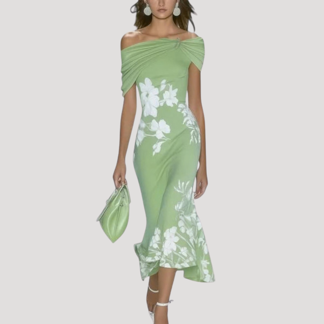 Dames zomerjurk midi off-shoulder met bloemenprint