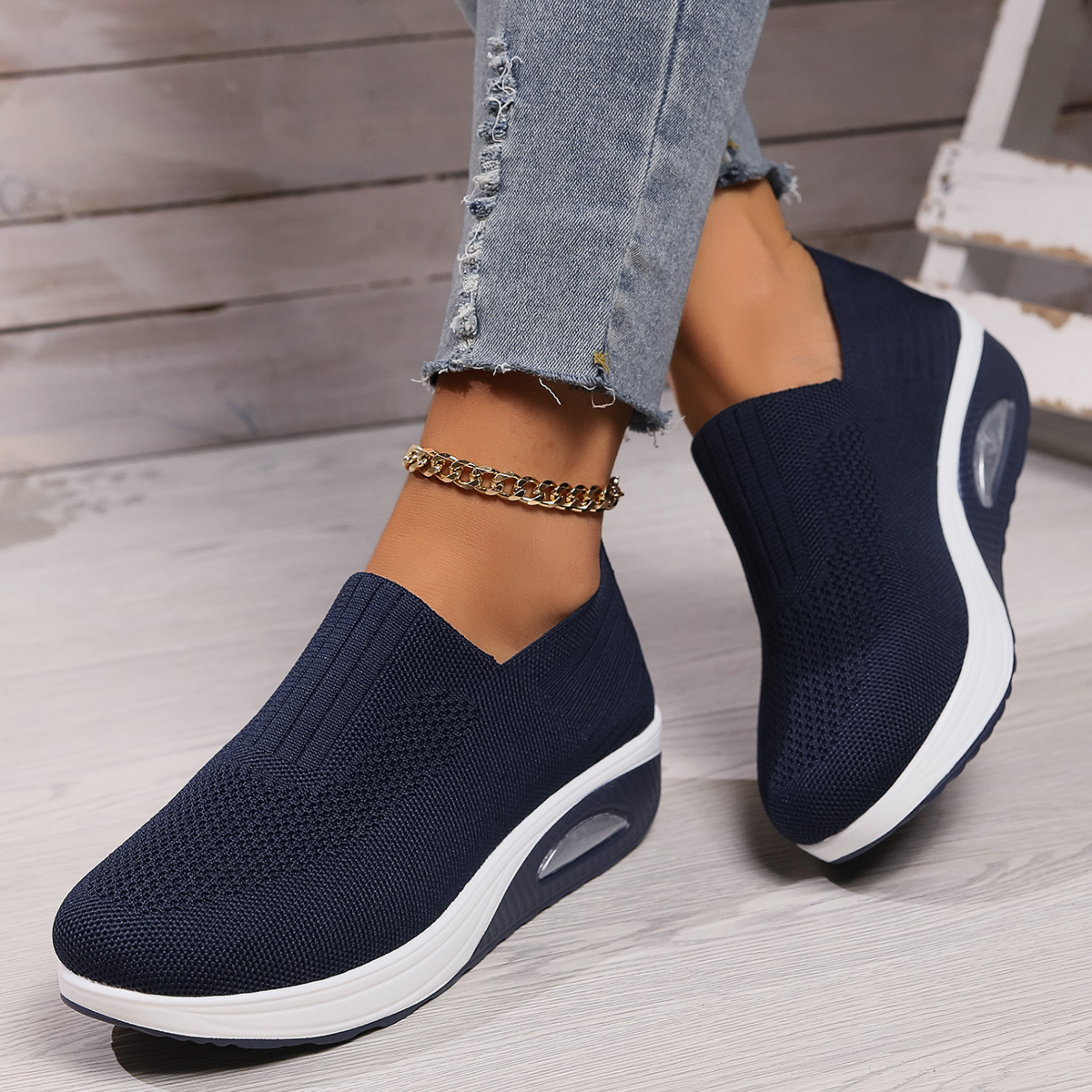 Comfortabele dames instappers | Ademend sneakers met dikke zool