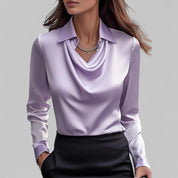 Women's satin blouse with draped neckline