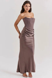 Satijnen Strapless Corset Maxi Jurk