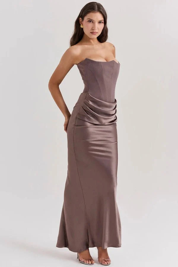 Satijnen Strapless Corset Maxi Jurk