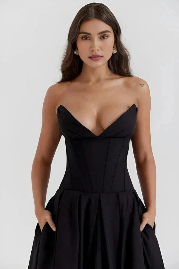 Corset Midi Jurk met Volle Rok
