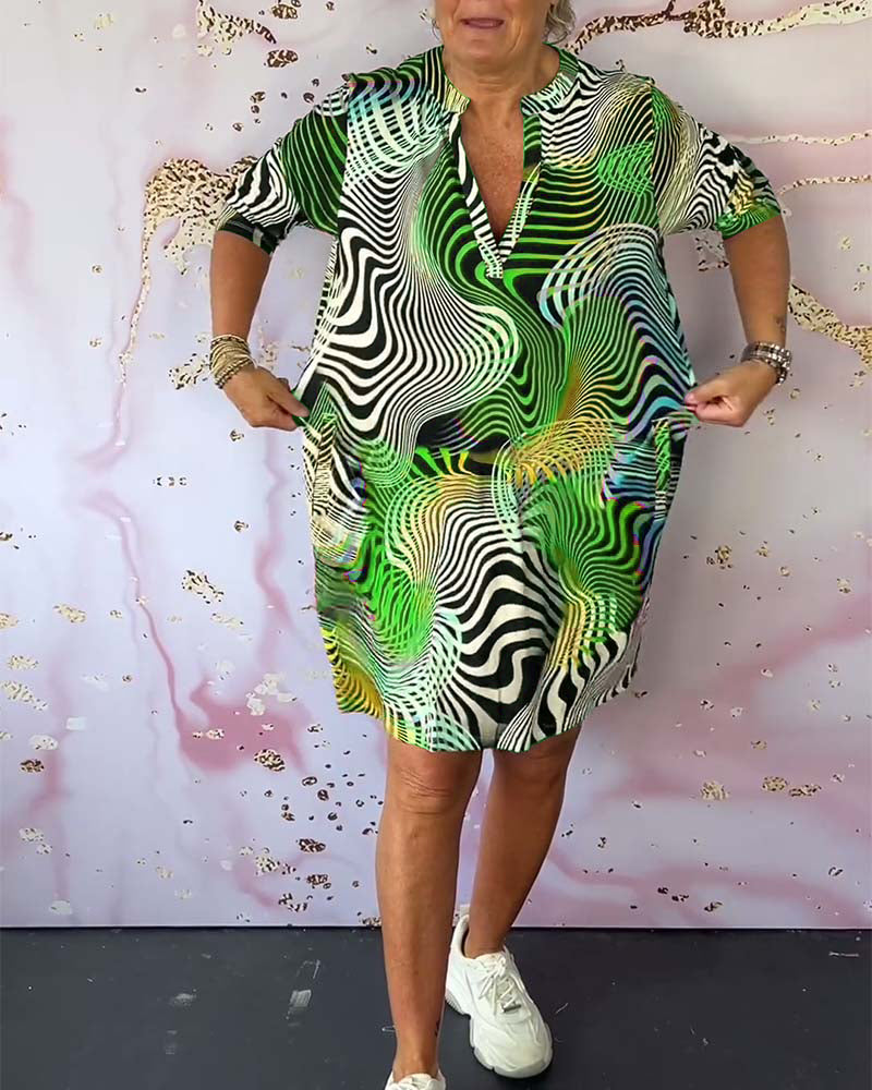 Dames zomerjurk maxi V-hals artistieke print