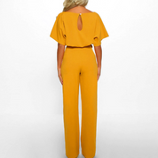 Dames zomerjumpsuit met wijde pijpen en korte mouwen