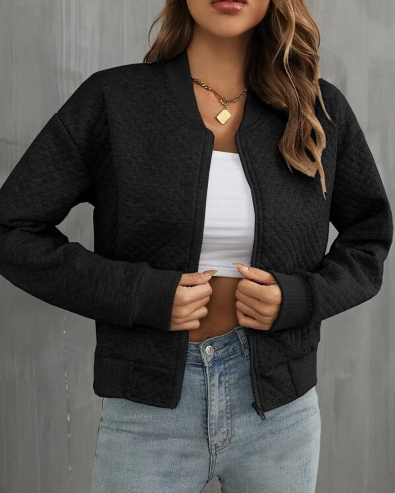 Gewatteerd dames vest met rits | Lichtgewicht jas met lange Mouwen
