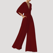 Dames zomerjumpsuit met V-hals en wijde pijpen