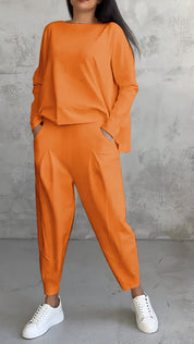 Tweedelige Dames Set Ruime Pasvorm | Oversized Top Boothals en Joggingbroek