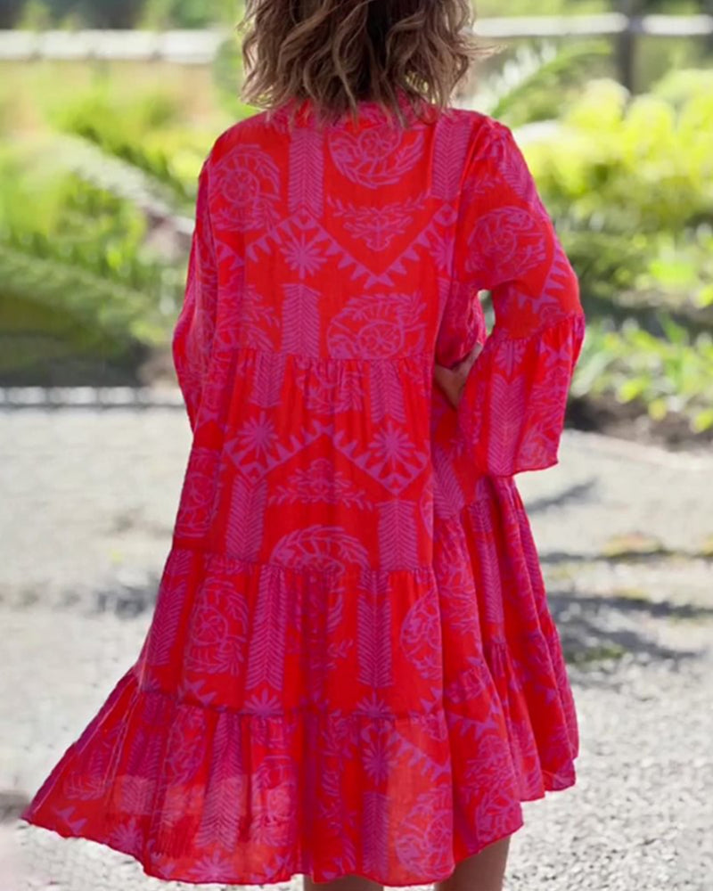 Dames zomerjurk met boho print en wijdvallende pasvorm