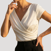 Dames blouse met wikkel V-hals en korte mouwen
