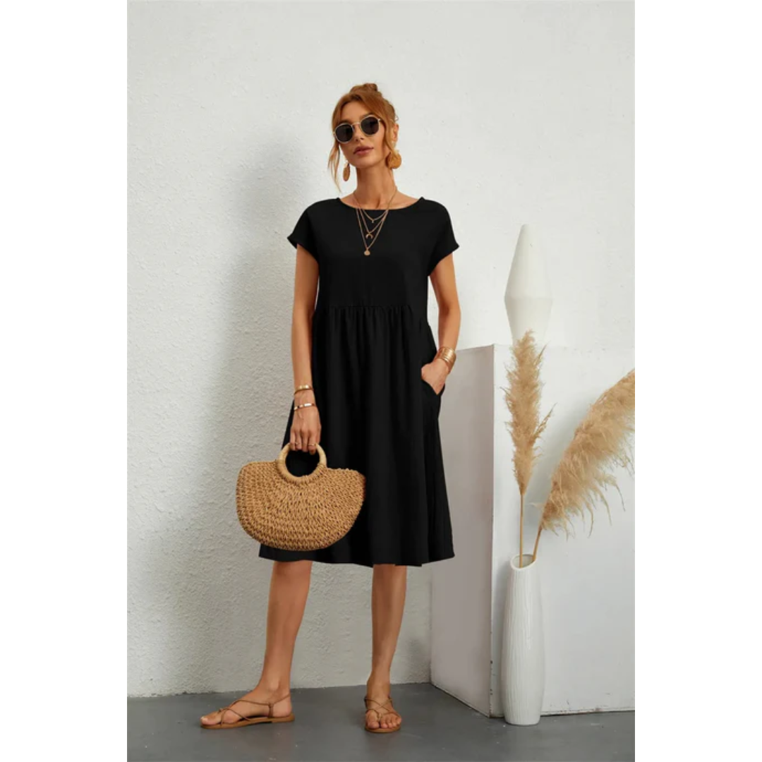 Dames zomerjurk midi met korte mouwen