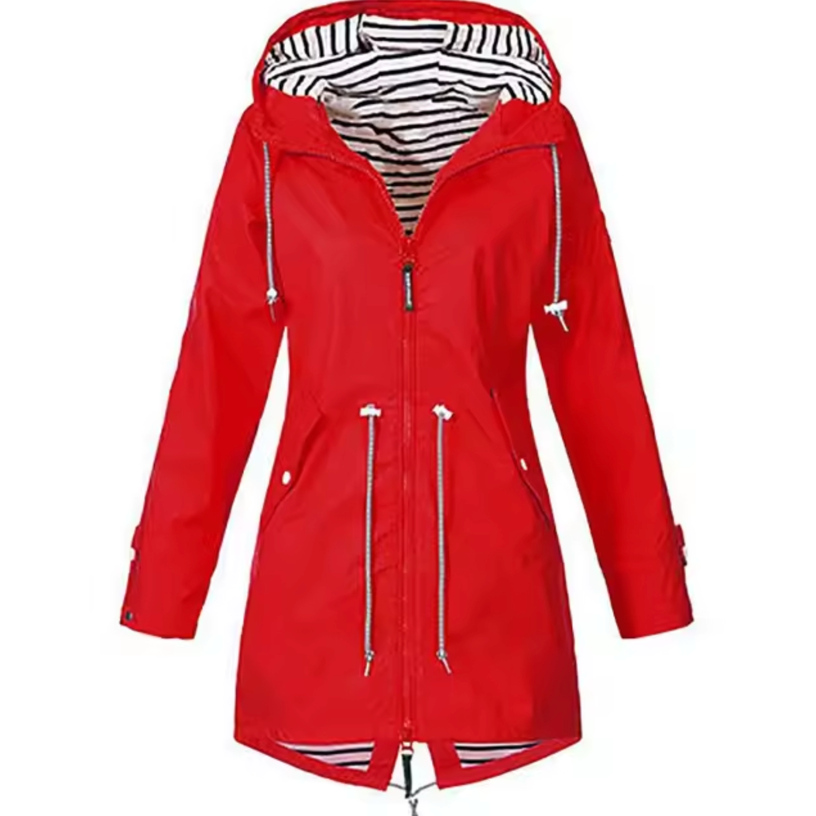 Dames regenjas met capuchon | Waterafstotende jas met trekkoord taille