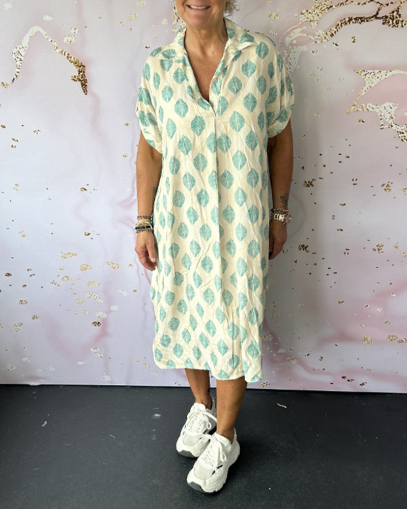 Women's midi shirt dress summer - Polka dots and short sleeves