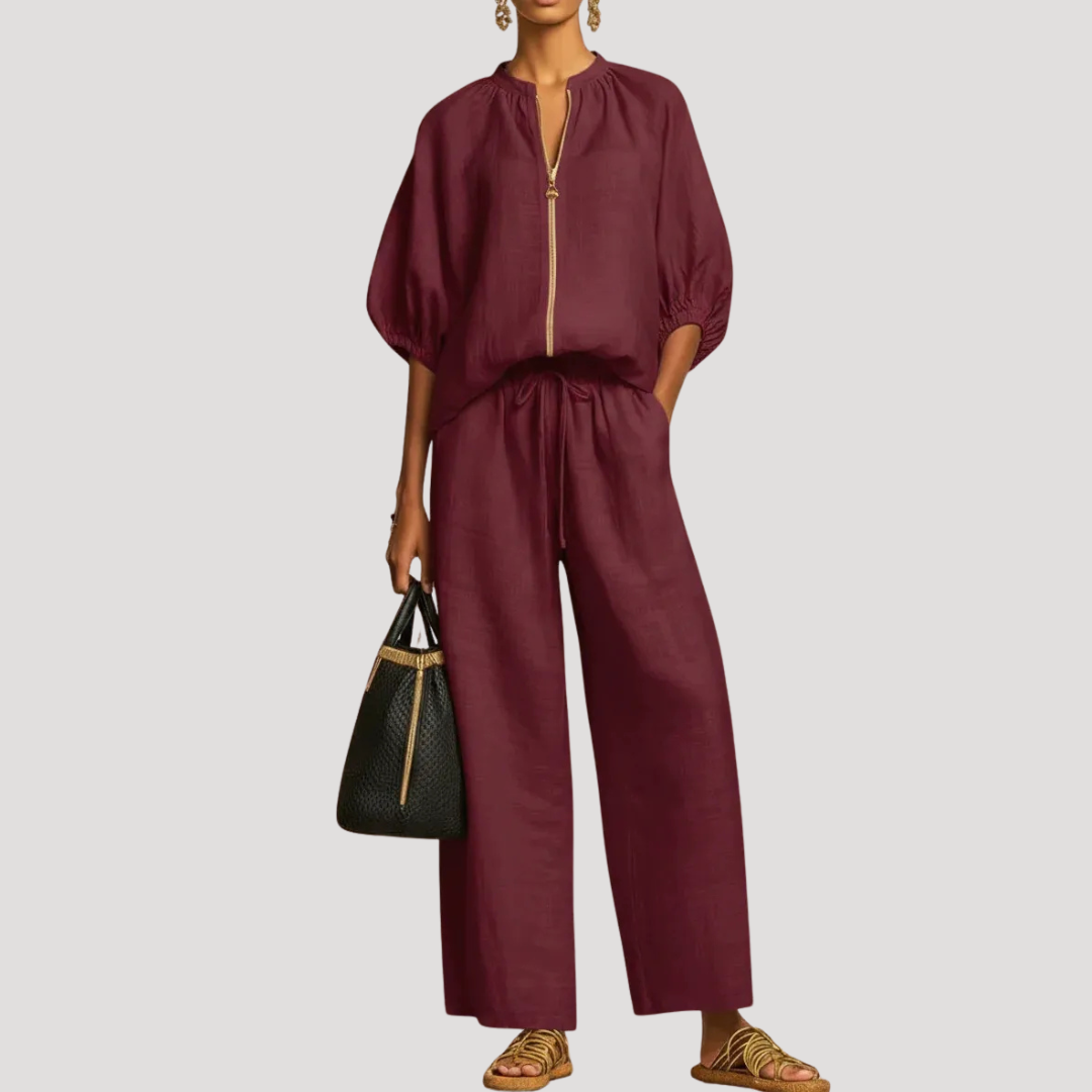 Zomer Co-Ord Set met Ballonmouwen en Wijde Broek