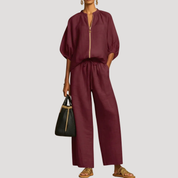 Zomer Co-Ord Set met Ballonmouwen en Wijde Broek