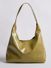 Grote Dames Schoudertas Glanzende Afwerking | Ruime Leren Look Tas met Pouch