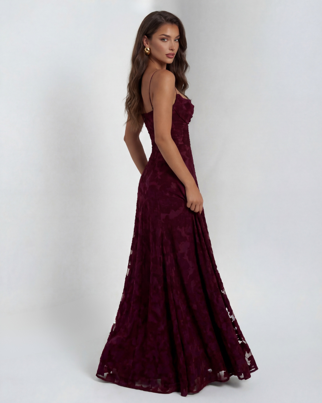 Dames avondjurk maxi met kanten bloemenprint en bandjes