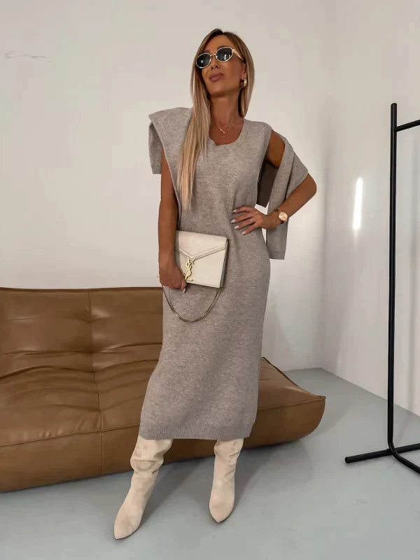 Dames gebreide set | Coltrui met mouwloze winterjurk