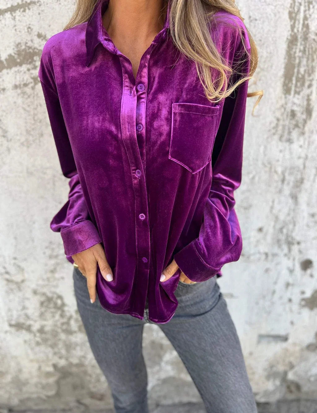 Chique dames velvet blouse met kraag | Fluweel
