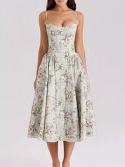 Dames zomerjurk midi met sweetheart halslijn en bandjes