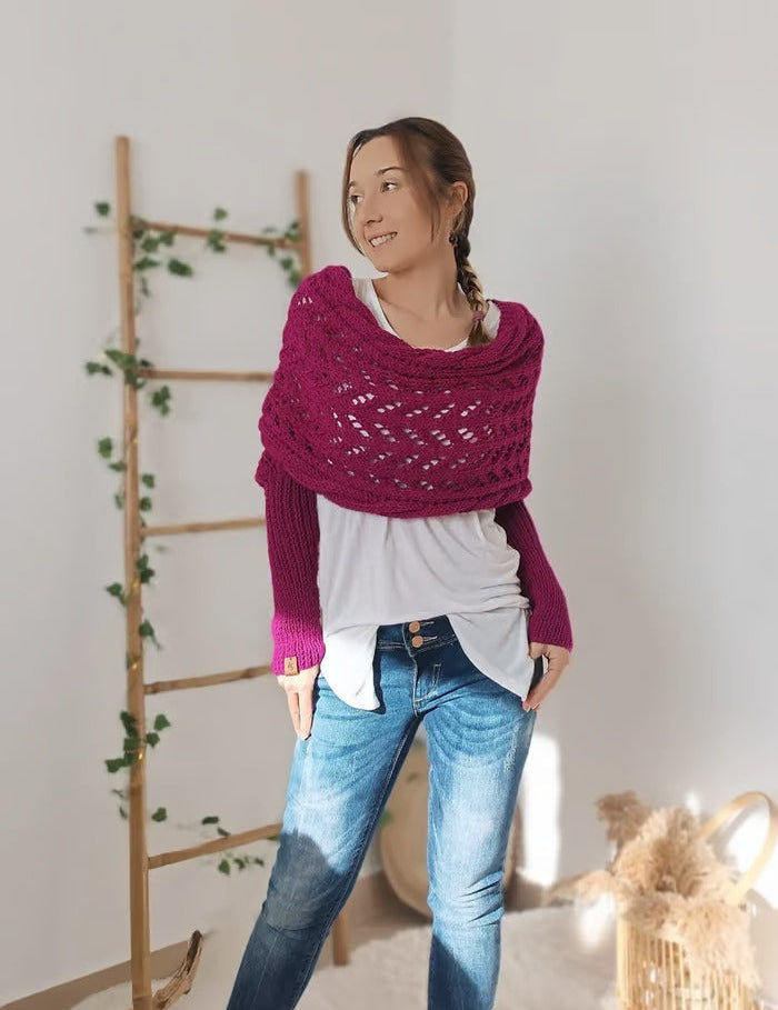 Dames 2-in-1 wikkelsjaal met mouwen | Bolero voor winter