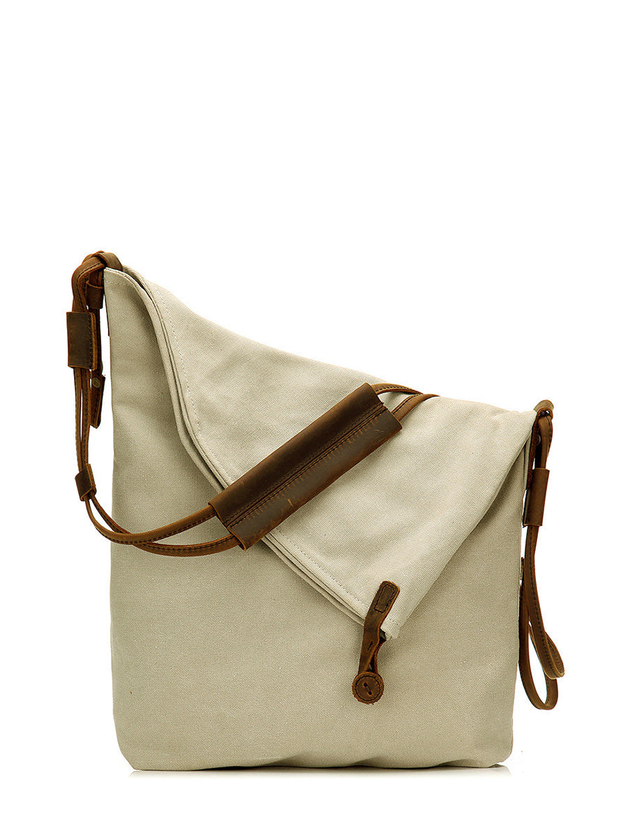 Dames canvas schoudertas | Crossbody met leren look band