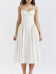 Dames zomerjurk midi met sweetheart halslijn en bandjes