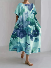 Dames midi zomerjurk met botanische bloemenprint