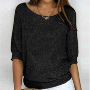 Dames trui met korte mouwen | Luchtige gebreide top met ronde hals