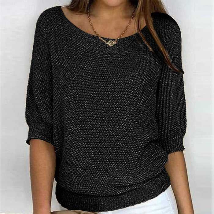 Dames trui met korte mouwen | Luchtige gebreide top met ronde hals