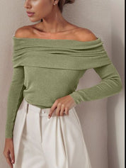 Dames off-shoulder gebreide top | Met elegante gedrapeerde halslijn