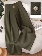 Dames groene wide leg broek met knoopdetails