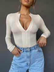 Dames basic top met rits | Slim fit en lange mouwen