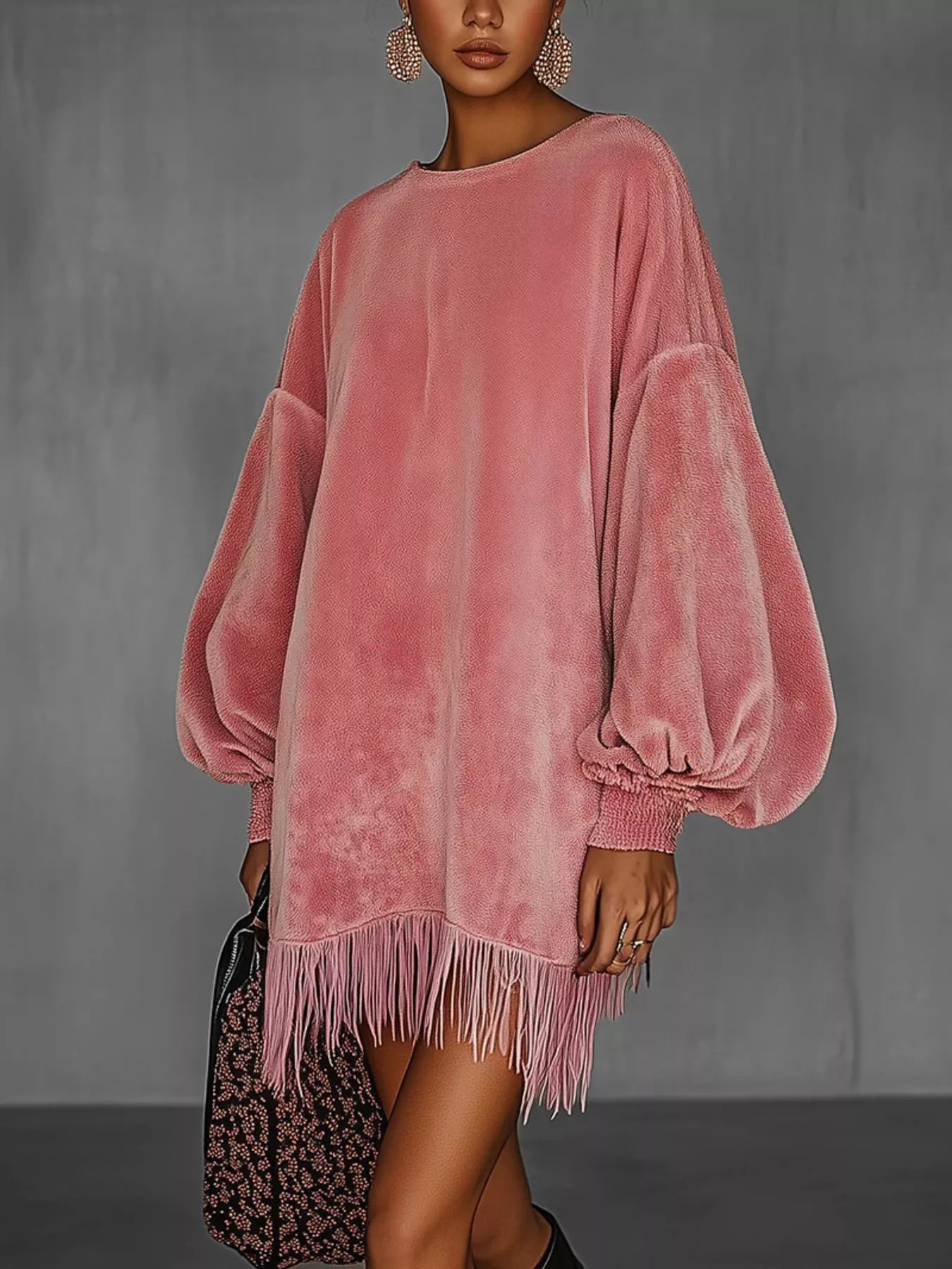 Dames roze t-shirt zomerjurk met franjes in roze
