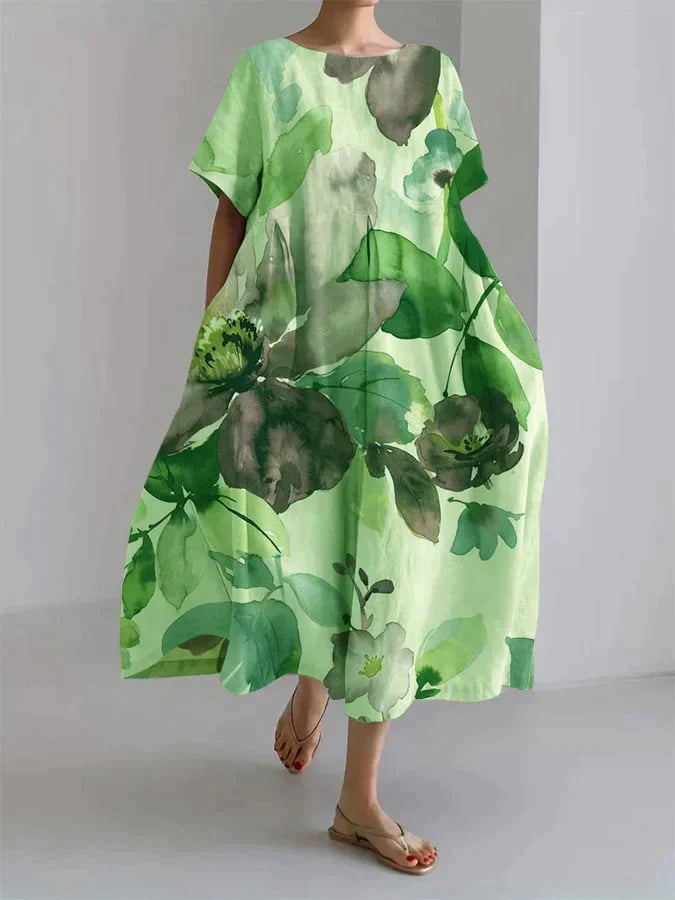 Dames midi zomerjurk met botanische bloemenprint