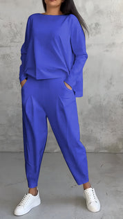 Tweedelige Dames Set Ruime Pasvorm | Oversized Top Boothals en Joggingbroek