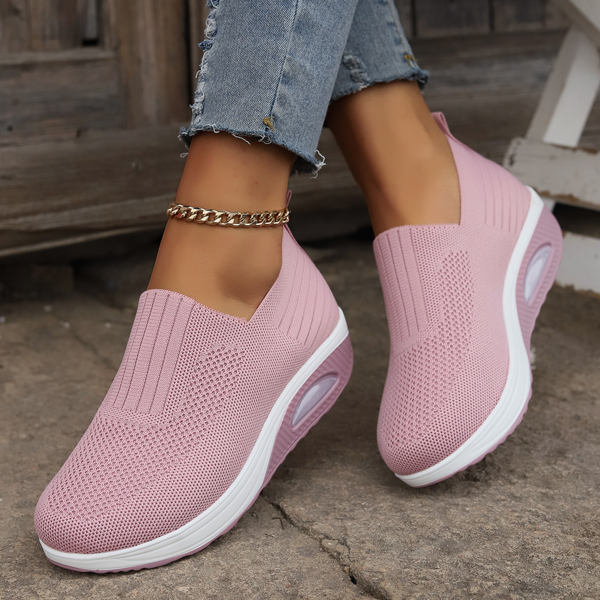Comfortabele dames instappers | Ademend sneakers met dikke zool