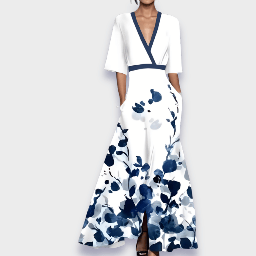 Maxi Jurk Dames Bloemenprint – Lange V-hals Jurk Zomer & Feest