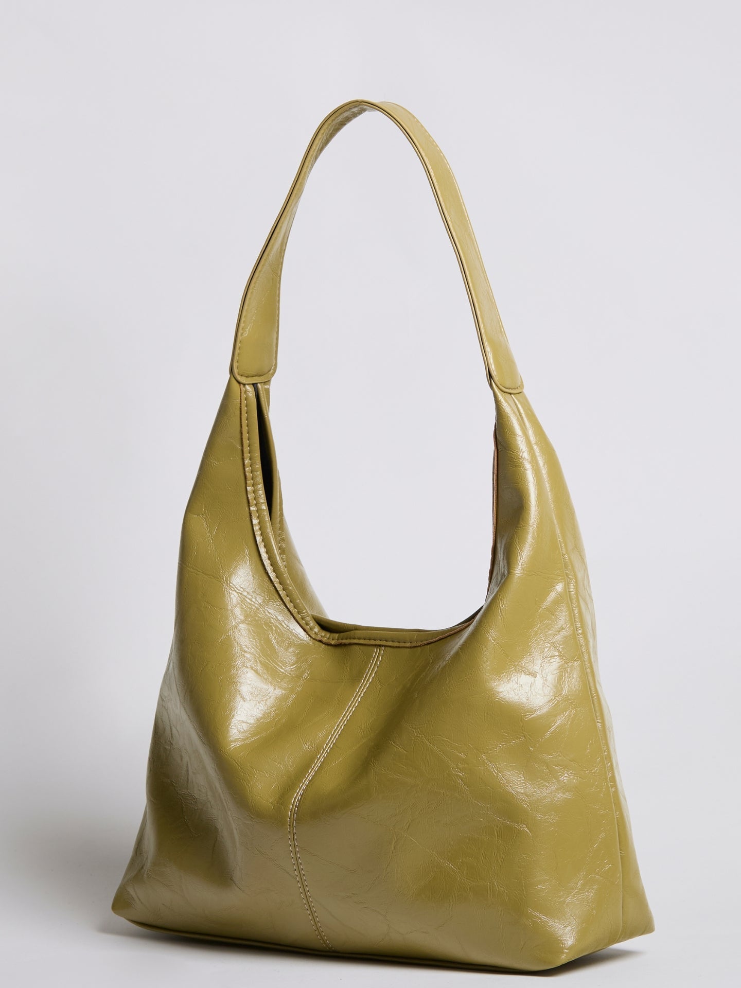 Grote Dames Schoudertas Glanzende Afwerking | Ruime Leren Look Tas met Pouch