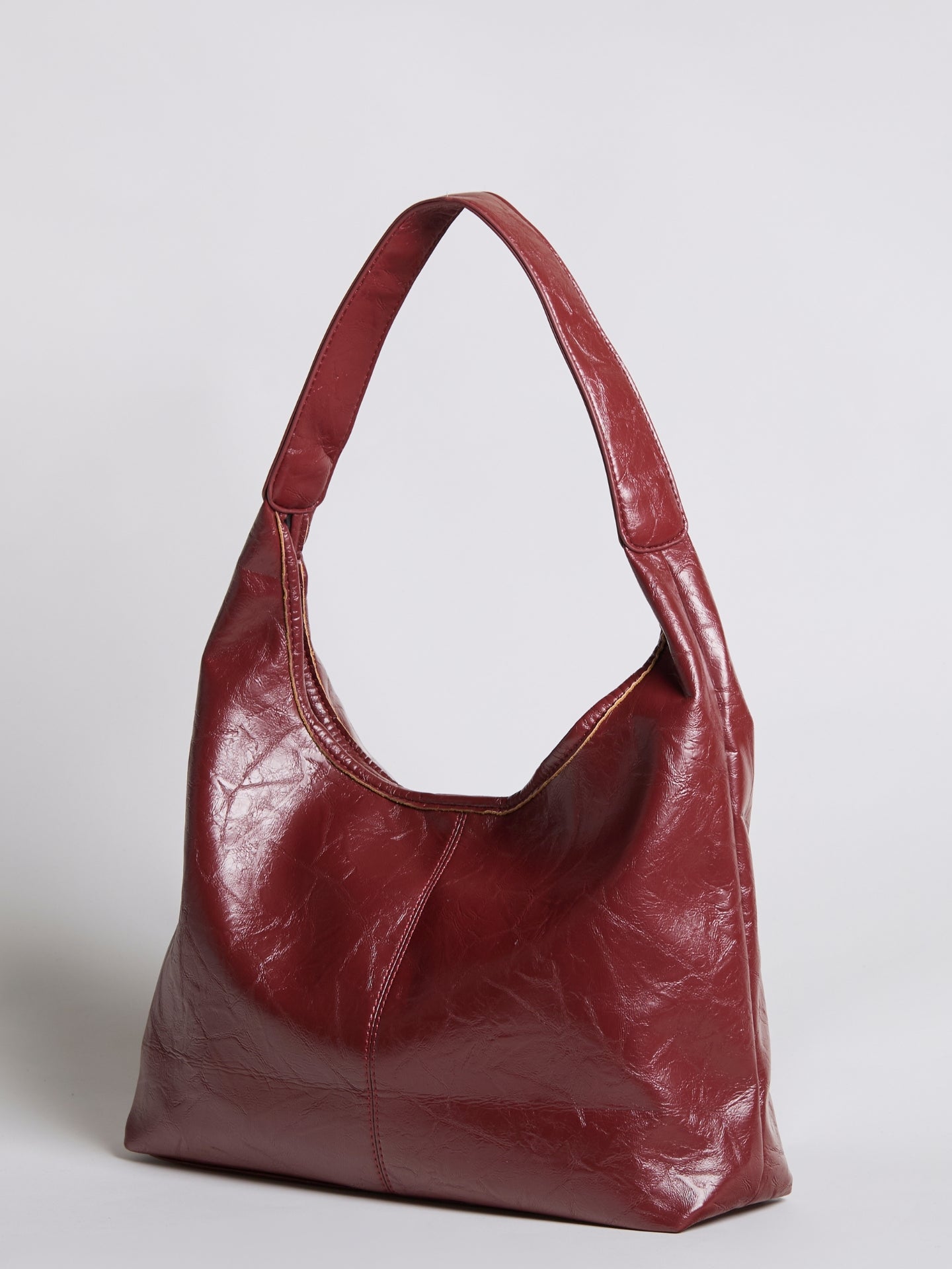 Grote Dames Schoudertas Glanzende Afwerking | Ruime Leren Look Tas met Pouch