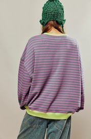 Dames Oversized Sweater met Streepdessin | Ruime Trui met Contrasterende Hals