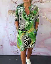Dames zomerjurk maxi V-hals artistieke print