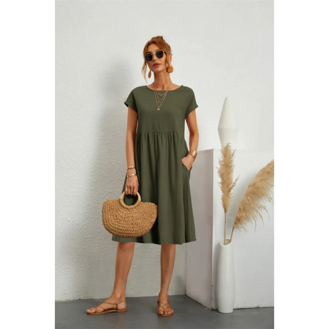 Dames zomerjurk midi met korte mouwen