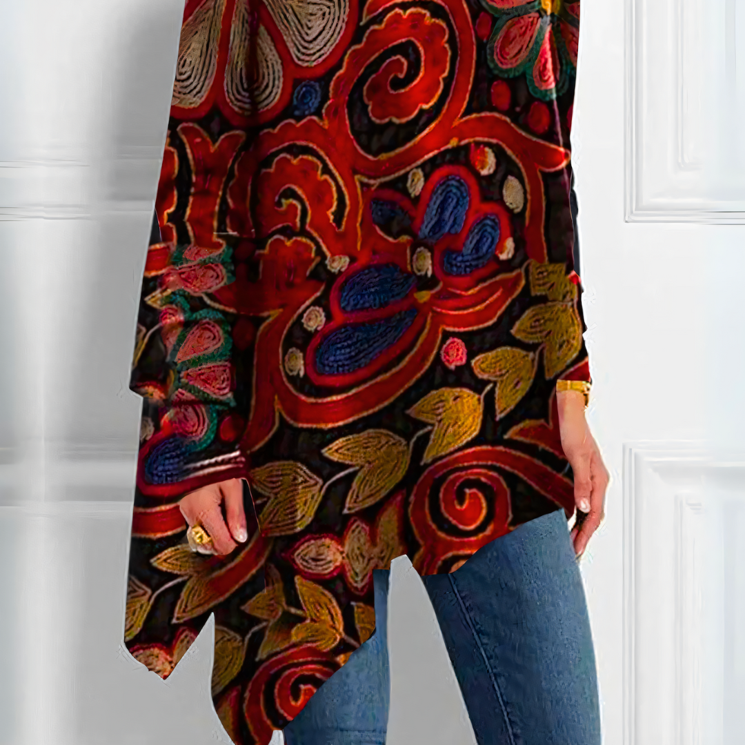 Dames coltrui met print | Asymmetrische trui met bloemenpatroon