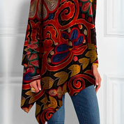 Dames coltrui met print | Asymmetrische trui met bloemenpatroon