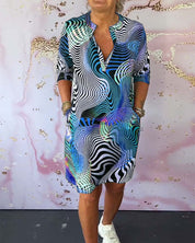 Dames zomerjurk maxi V-hals artistieke print