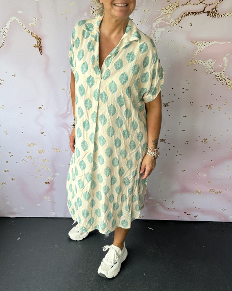 Women's midi shirt dress summer - Polka dots and short sleeves