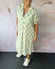 Women's midi shirt dress summer - Polka dots and short sleeves