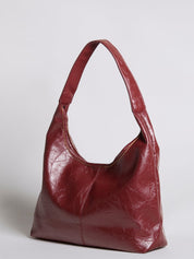 Grote Dames Schoudertas Glanzende Afwerking | Ruime Leren Look Tas met Pouch