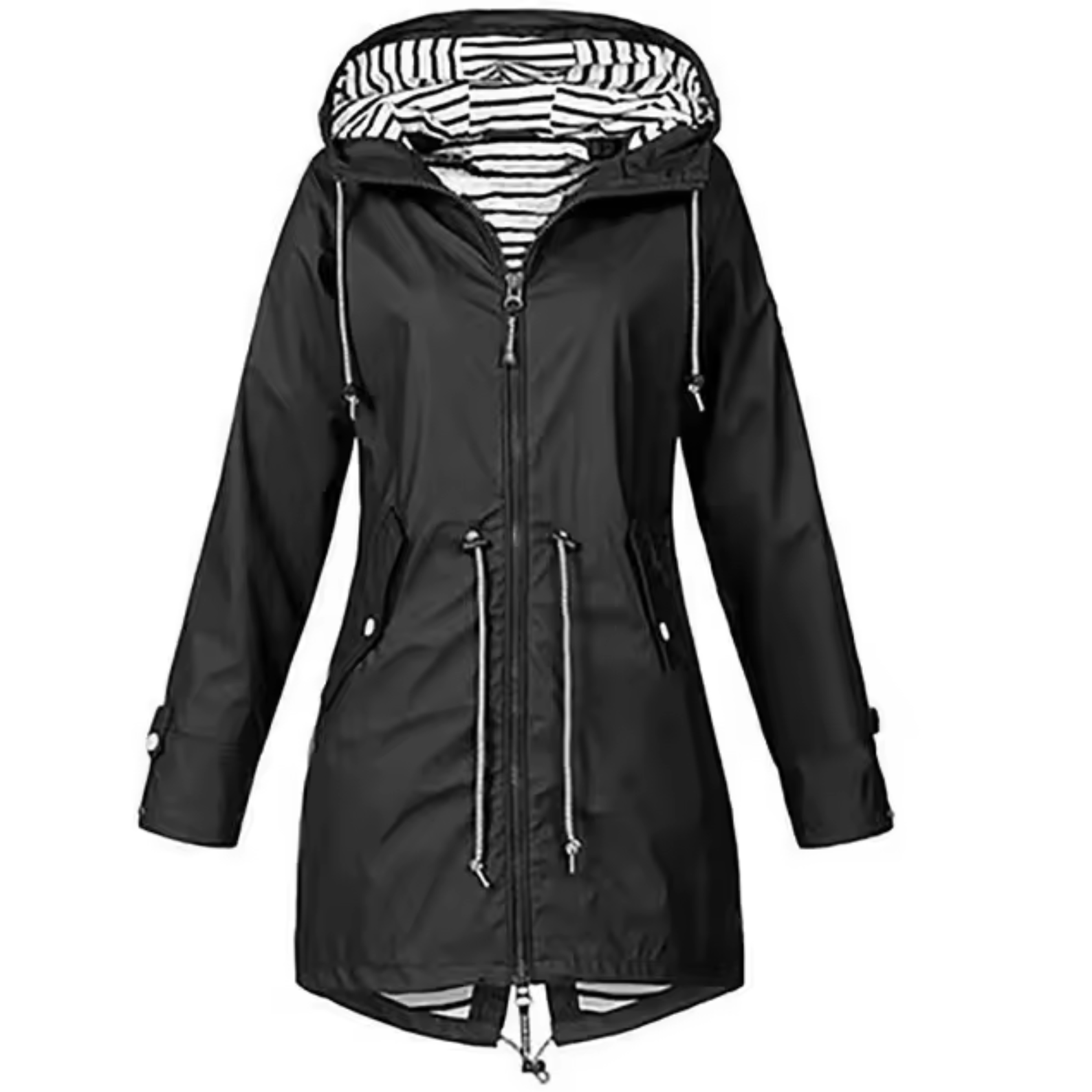 Dames regenjas met capuchon | Waterafstotende jas met trekkoord taille